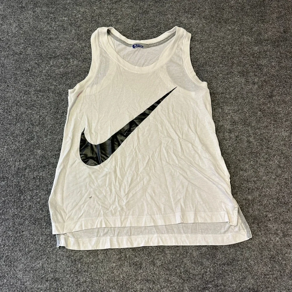 Nike Tank Top Womens Size S White Black Swoosh Racerback Athletic Gym Shirt